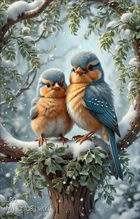 Animals In Winter, Bird Nest Painting, Christmas Tree Village Display, Christmas Birds, Fox Images, Christmas Tree Wallpaper, Colourful Wallpaper Iphone, Winter Birds, Christmas Artwork