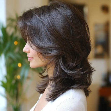 Medium Layers Hairstyles, Asian Medium Length Hair With Layers Straight, Dramatic Layers Short Hair, Layer Cut Medium Hair, Hair With Lots Of Layers Medium, Haircuts For Fall 2024, 80s Mid Length Hair, Layered Hair Shoulder Length Choppy, Layered Asian Hair Medium