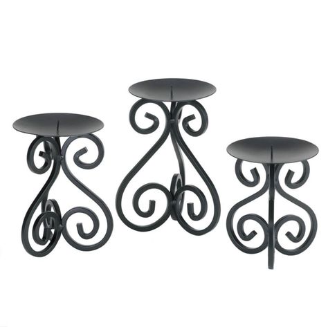 Metal Candle Stand, Black Pillar Candles, Pillar Candle Stand, Three Candle Holder, Iron Candle Holders, Candle Pedestal, Standing Candle Holders, Tuscan Decorating, Iron Candle