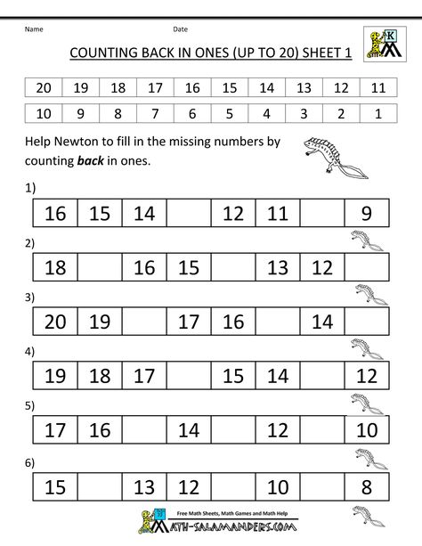 counting worksheet counting back in 1s to 20 1 Kindergarten Math Worksheets Counting, Kindergarten Math Printables, Kindergarten Counting, Counting Worksheets For Kindergarten, Maths Worksheet, Sequencing Worksheets, Free Printable Math Worksheets, Counting Worksheets, Phonics Practice