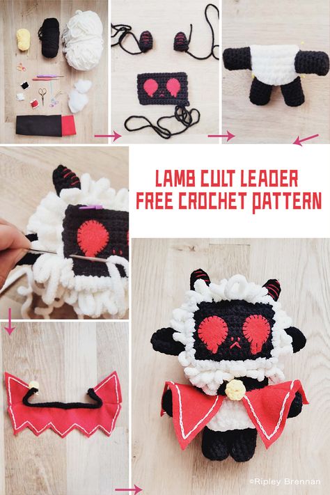 Crochet Lamb Cult Leader Pattern FREE Crochet Lamb Amigurumi, Cute Free Pattern Crochet, Cult Of The Lamb Crochet Pattern, Avatar The Last Airbender Crochet Patterns Free, Unique Amigurumi Free Pattern, Cult Of The Lamb Crochet, Strawberry Crochet Pattern Free, Baphomet Crochet Pattern Free, Lamb Crochet Pattern Free