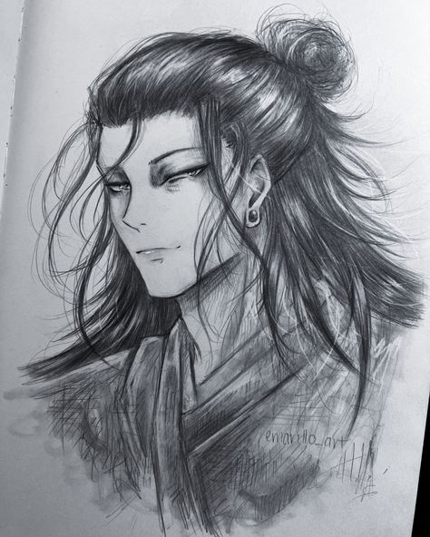 Suguru Getou Sketch, Kenjaku Drawing, Getou Suguru Sketch Pencil, Jjk Sketch Gege, Getou Suguru Hair Down, Realistic Face Drawing, Anime Face Drawing, Realistic Sketch, Naruto Sketch Drawing