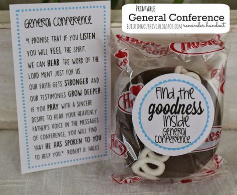 Free cupcake tag and quote-- "find the goodness inside General Conference" from buildingourhive.b... Conference Handouts Lds, Lds Conference Handouts, General Conference Handouts Young Women, Conference Ministering Ideas, General Conference Handouts Relief Society, Primary Conference Ideas, General Conference Gifts, Lds Ministering Conference Ideas, Yw General Conference Handouts