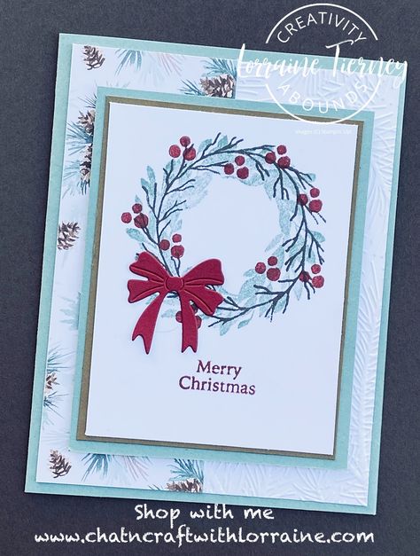 Crafternoon Tea, Cottage Wreath, Paper Daisy, Homemade Christmas Cards, 카드 디자인, Stampin Up Christmas Cards, Christmas Card Crafts, Stampin Up Christmas, Cards Christmas