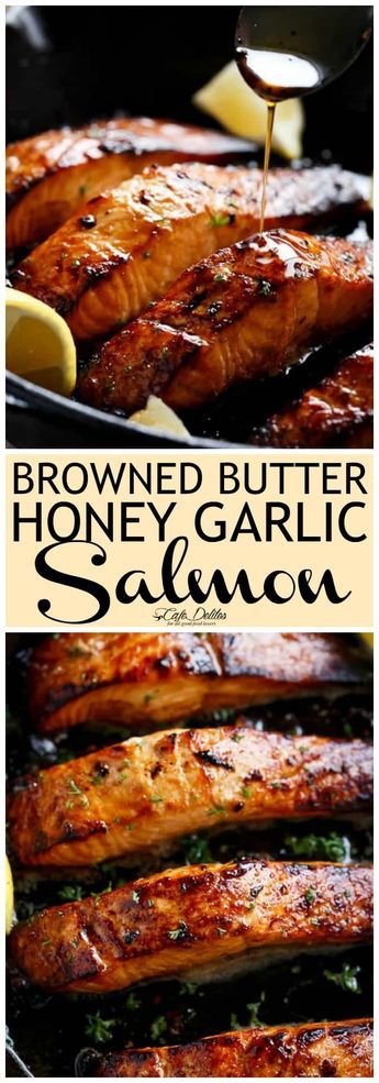 Browned Butter Honey Garlic Salmon is a great way to change up any salmon dinner! Only 3 main ingredients in under 15 minutes! #salmon #seafood #easy #recipes #dinner Honey Garlic Salmon, Garlic Butter Salmon, Butter Salmon, Salmon Steak, Garlic Salmon, Easy Salmon Recipes, Iron Skillet Recipes, Butter Honey, Salmon Dinner