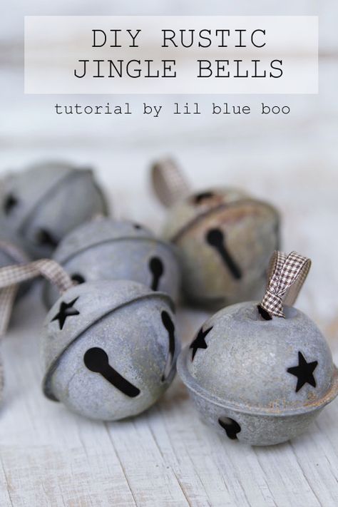 How to make your own rustic jingle bells from any shiny or finished bell. An easy to to distress metal bells to add instant age and patina for rustic look. MichaelsMakers Lil Blue Boo Jingle Bell Crafts, Diy Outfits, Diy Christmas Paintings, Farmhouse Christmas Ornaments, Rustic Christmas Ornaments, Diy Christmas Tree Ornaments, Farmhouse Christmas Tree, 12 December, Rustic Christmas Tree