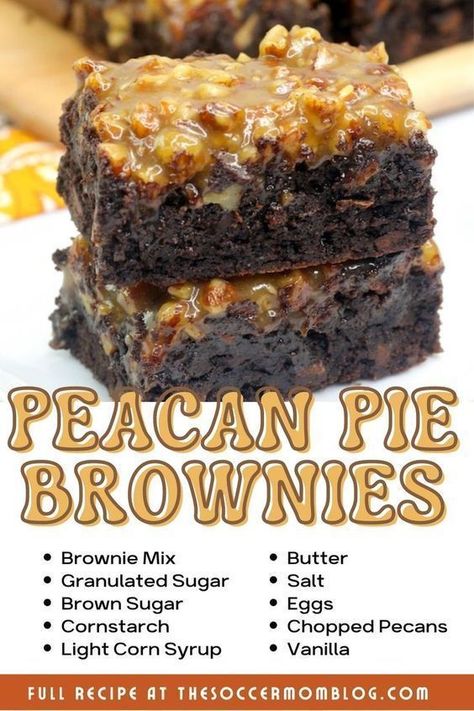 What we’re talking about here is an incredible combination of double chocolate fudge brownies with pecan pie topping. Basically, you’re taking the best part of a pecan pie (the filling) and pouring it overtop of super decadent brownies. Creamy Pecan Pie, Pecan Pie Topping, Gooey Pecan Pie, Decadent Brownies, Pie Topping, Pecan Pie Brownies, Pecan Brownies, Brownie Desserts Recipes, Pie Brownies