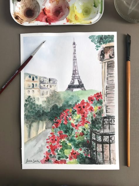 France Watercolor Painting, Watercolor Paris Easy, Paris Watercolor Painting Easy, Paris Watercolor Painting, Eiffel Tower Watercolor, Paris Art Painting, France Watercolor, Watercolor Paris, France Painting