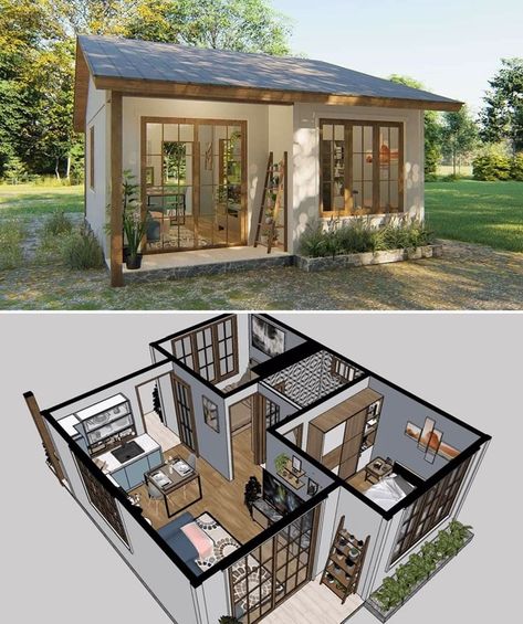 Trend House Designs Mediterranean Tiny House Spanish Style, Barn Dominium, Houses On Wheels, Aesthetic Cottage Core, Small House Blueprints, Baddie Apartment, Baddie Apartment Ideas, Farm Style House, Eclectic Apartment