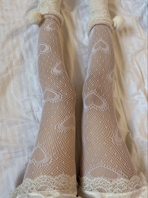 Socks Coquette, Harry Potter Closet, White Tights Outfit, Mesh Stockings, Mesh Tights, Socks Lace, White Fishnets, Tights Outfits, Winter Ootd