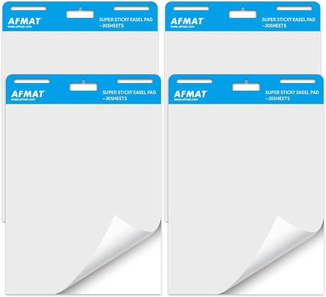 AFMAT Sticky Easel Pads, 4 Pads, Upgraded Flip Chart Paper, Large Easel Paper for Teachers, Self Stick Easel Paper for White Board, Wall, Windows, 25 x 30 Inches, 30 Sheets/Pad White Board Wall, Large Easel, Easel Pads, Chart Paper, Board Wall, Flip Chart, White Board, Home Accessories, Sewing Crafts