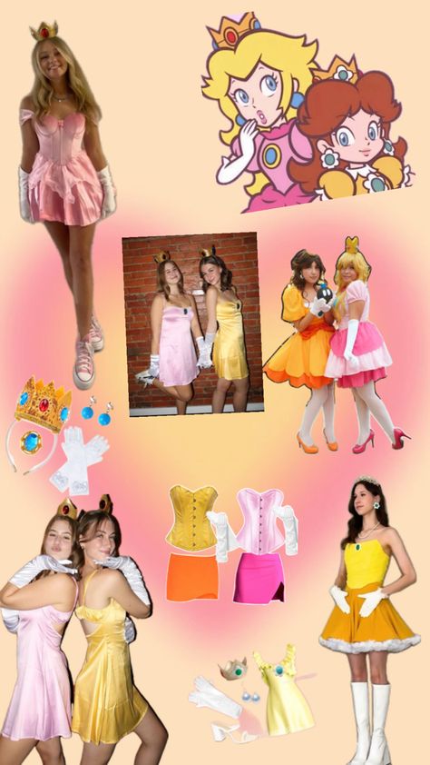 Mario And Princess Peach Costume Diy, Daisy Halloween Costume Mario, Peach And Daisy Halloween Costume, Mario Princesses Costume, Princess Peach And Daisy Halloween, Super Mario Halloween Costumes, Daisy Mario Costume, Princess Peach And Daisy Costume, Daisy Halloween Costume