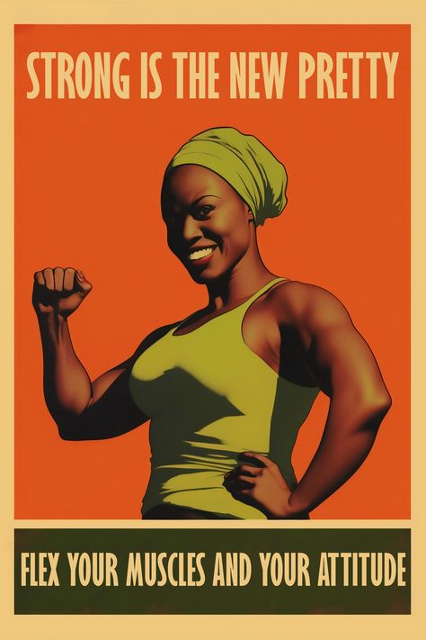 retro-style gym poster featuring a joyful and powerful black female bodybuilder Home Workout Space, Retro Gym, Gym Poster, Workout Space, Home Gym Decor, Funny Illustration, Unique Poster, Body Building Women, Retro Prints