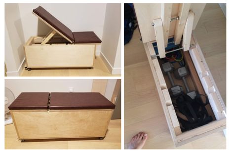 DIY Adjustable Workout Bench + Storage · Aaron Lichtner Wooden Workout Bench, Workout Bench With Storage, Weight Bench Diy, Diy Gym Equipment Storage, Gym Bench Diy, Diy Gym Bench, Workout Bench Diy, Home Made Gym Equipment, Diy Weight Storage