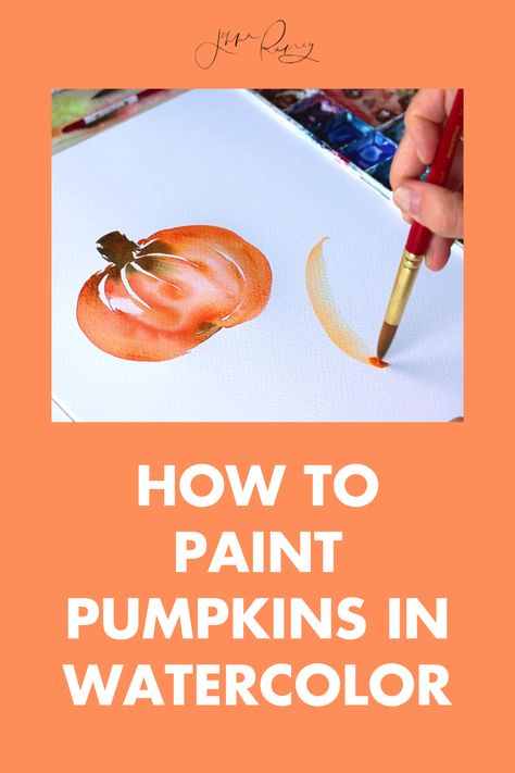 Here's how to paint pumpkins in watercolor. What’s more festive for fall than some pumpkin decor?? For this watercolor tutorial, I teach you how to use a basic, simple “C” curve to make these beauties. Simple Things To Watercolor, Pumpkin Watercolor Paintings Easy, Pumpkin Watercolor Tutorial, Watercolor Pumpkins Tutorial, Pumpkin Watercolor Painting, Pumpkin Challenge, Paint A Pumpkin, Jenna Rainey, Pumpkin Paintings