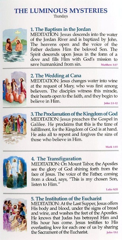 The Luminous Mysteries and Why You Should Dump Them | Traditional Roman Catholic Thoughts Thursday Mysteries Of The Rosary, Tuesday Rosary Mysteries, Mysteries Of The Rosary Printable, Rosary Mysteries Printable, Thursday Rosary Mysteries, Praying The Rosary Catholic, Luminous Mysteries, Rosary Prayers, Rosary Mysteries