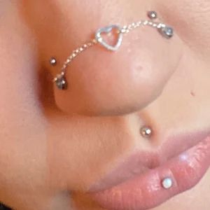 Heart Chain Nose Piercing, Nose Stud Chain, Across Nose Chain, Chain Nose Ring, 2 Nostril Piercings, Nose Chain Across Bridge, Nose Bridge Chain, Over The Nose Chain, Nose Piercing Stud Aesthetic