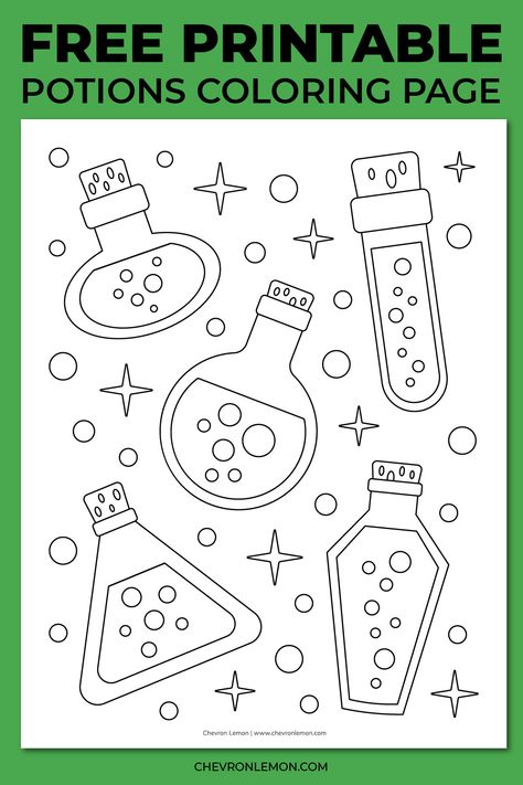 Free printable potions coloring page Potion Crafts For Kids, Potion Coloring Page, Potion Bottle Art, Potions For Kids, Magic Potion Bottles, Witch Potions, Halloween Art Projects, Halloween Potion, Halloween Potion Bottles