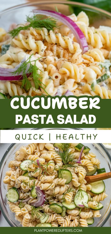 This cucumber pasta salad with mayonnaise is the dish you're looking for! This easy and healthy pasta salad recipe won't take long to make, is delicious, and can be stored easily for later. If you want a vegan pasta salad recipe for lunch, as a side dish, or dinner, try this one out! Pasta Salad For One Person, Pasta Salad Recipes High Protein, Low Fat Pasta Salad, Pasta Salad Recipes Healthy, Low Carb Pasta Salad, Easy Cold Pasta Salad Recipes, Low Calorie Pasta Salad, Salad Recipes Pasta, Pasta Salad Recipes Cold