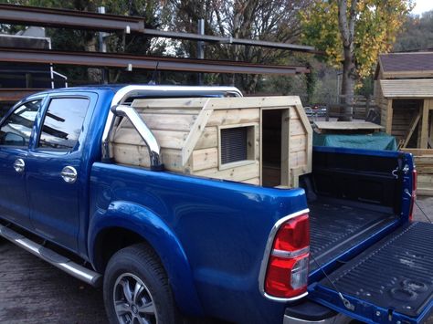 fitted dog box. The Wooden Workshop, Oakford, Devon. | The Wooden Workshop | Oakford, Devon Wooden Truck Bed, Dog Box For Truck, Crate Dog Bed, Diy Truck Bedding, Camping Truck, Dog Transport, Wooden Workshops, Dog Barrier, Livestock Trailers