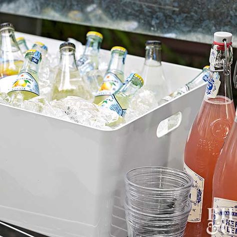 Keep Drinks Ice Cold Party Drink Container Ideas, How To Keep Drinks Cold Outside Party, Drink Buckets For Parties, Diy Ice Bucket Ideas Drink Stations, Keep Drinks Cold At A Party, Keeping Drinks Cold At A Party, Party Stations, Metal Buckets, Drink Display