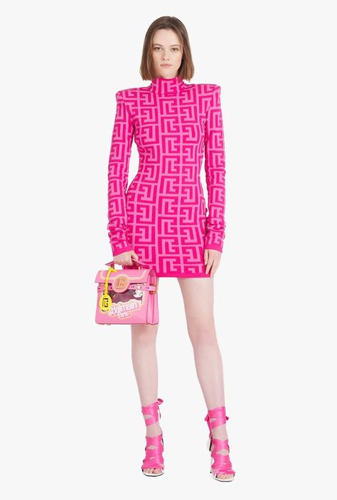 Balmain x Barbie Short Dress With Light Pink Balmain Monogram for Women - Balmain.com Balmain Monogram, Pink Long Dress, Light Pink Dress, Monogram Prints, Short Dress, Pink Dress, Designer Dresses, Long Dress, Light Pink