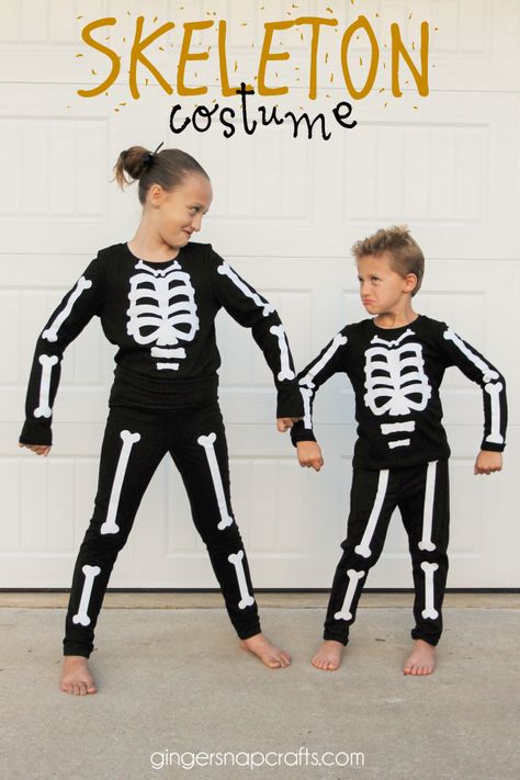 Ginger Snap Crafts: Skeleton Costume {tutorial} Skeleton Costume Ideas, Diy Skeleton Costume, Skeleton Costume Kids, Skeleton Costume Diy, Diy Halloween Dress, All Black Halloween Costume, Halloween Dress Up Ideas, Diy Costumes Kids Boys, Skeleton Costumes