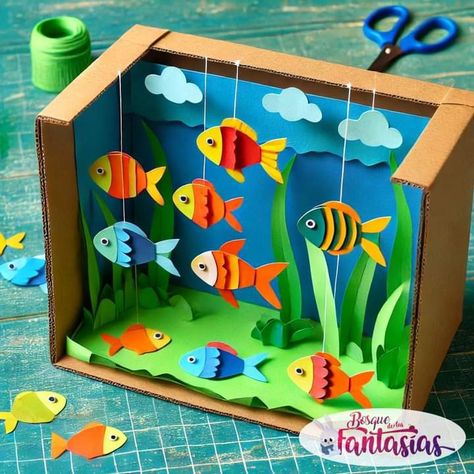 Copy Page Decoration Ideas, Kid Art Activities, Paper Art For Kids Easy, Fun Paper Crafts, Creative Ideas For Kids, Kindergarten Art Crafts, Diy Aquarium, Fun Arts And Crafts, Hand Crafts For Kids