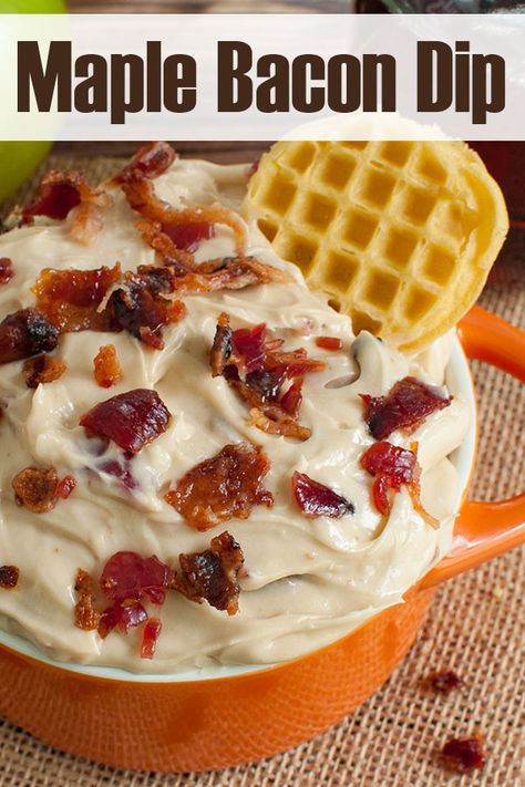 Maple Bacon Dip, Breakfast Dip, Bacon Maple Syrup, Brunch Bacon, Bacon Desserts, Bacon Party, Easy Dessert Dips, Dessert Dip Recipes, Mini Waffles