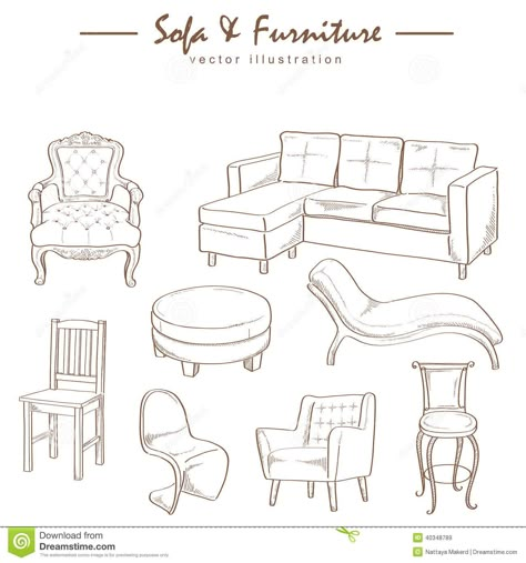 Furniture Collection Sketch Drawing Vector - Download From Over 54 Million High Quality Stock Photos, Images, Vectors. Sign up for FREE today. Image: 40348789 Furniture Drawing, Drawing Furniture, Furniture Sketch, Furniture Design Sketches, Today Images, Interior Design Drawings, Interior Design Sketches, Drawing Vector, Interior Sketch