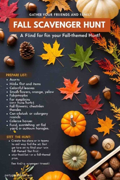 30  Amazing Outdoor Fall Party Games [Autumn Adventure] Outdoor Fall Party Games, Fun Fall Party Games, Outdoor Fall Party, Outdoor Fall Parties, Games Ideas For Adults, Party Games Ideas, Fall Party Games, Fall Scavenger Hunt, Pumpkin Decorating Contest