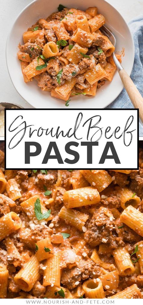 This easy and flavorful Ground Beef Pasta recipe is ready in about 25 minutes using everyday ingredients. It's perfect for simple family dinners! Beef Pasta Recipes Healthy, Easy Healthy Ground Beef Dinner, Pasta Ideas With Ground Beef, Beef Pasta Healthy, Ground Beef Recipes Picky Eaters, Red Meat Recipes Dinners Simple, Simple Meat Sauce Ground Beef, Ground Beef Ideas Healthy, Easy College Student Recipes