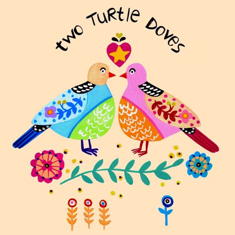 2 turtle doves by emmajayne-designs Two Turtle Doves Christmas, Two Turtle Doves Illustration, Doves Illustration, Turtle Doves Christmas, 2 Turtle Doves, Two Turtle Doves, Turtle Doves, Winter Artwork, Hygge Christmas