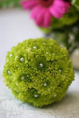 This is cute. This might be just right for St. Patrick's day (which is what I was looking for) Pomander Balls, Green Bouquet, Flower Ball, Deco Floral, Green Flower, Arte Floral, Green Wedding, Green Flowers, The Table