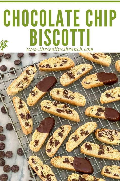 Chocolate Chip Biscotti are a fun American twist on a classic Italian cookie recipe! A crisp, twice baked dessert sweet studded with pieces of chocolate. A great cookie to dunk in coffee or eat on its own from a Christmas cookie platter. Christmas Biscotti Recipe, Best Italian Cookie Recipe, Chocolate Chip Biscotti Recipe, Italian Biscotti Recipe, Easy Biscotti, Chocolate Chip Biscotti, Christmas Biscotti, Easy Biscotti Recipe, Italian Cookie Recipe