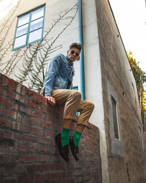 Green Socks Outfit, Socks Outfit Men, Men Summer Outfit, Socks Outfit, Green Socks, Sock Outfits, Men Summer, Long Socks, Summer Outfits Men