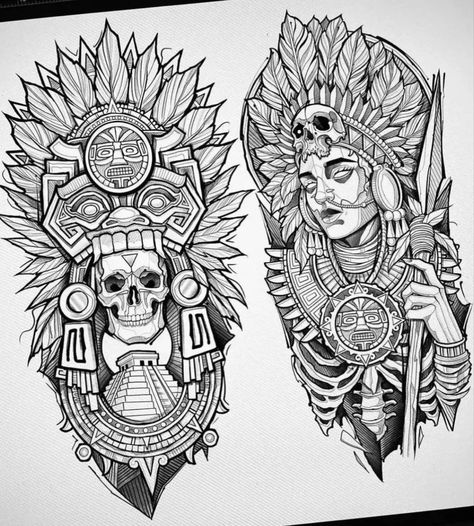 Indian warriors and witch tattoo stencil Aztec Lady Tattoo, Aztec Tattoo Sketch, Aztec Tattoo Drawings, Aztec God Tattoo For Men, Mayan Neck Tattoo, Aztec Women Warrior Goddesses Tattoo, Aztec Back Tattoo Women, Aztec Drawing Tattoo, Aztec And Mayan Tattoos