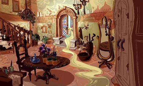 Tower Interior by Victoria Ying, via Flickr Victoria Ying, Claire Keane, Tangled Concept Art, Tangled Tower, Rapunzel Tower, Tangled 2010, Animation Disney, Bg Design, Disney Concept Art