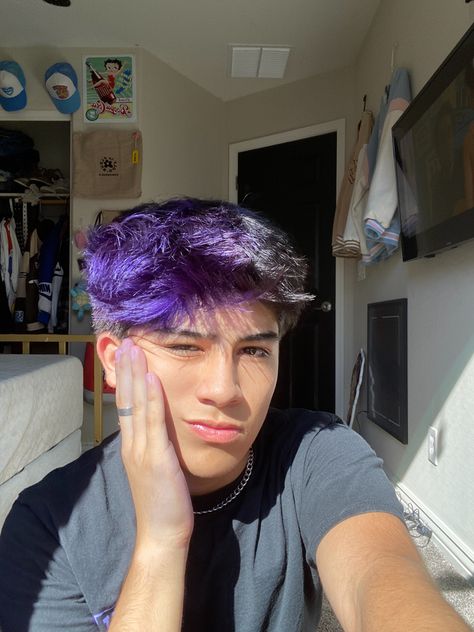 Purple And Black Hair Men, Purple Dyed Hair Men, Purple Mens Hair, Mens Purple Hair, Men With Purple Hair, Guys With Purple Hair, Men’s Hair Dye Ideas, Dark Purple Hair Men, Colored Hair Men