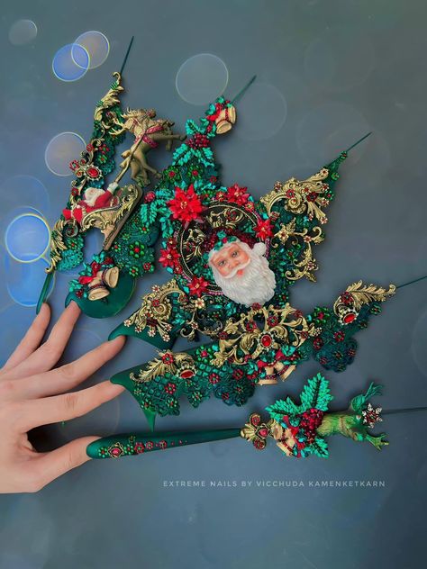 Extreme Christmas Nails, Fantasy Nail Art Competition, Nail Competition Ideas, Nail Art Competition, Nail Competition, Extreme Nails, 3d Nail Art Designs, Fantasy Nails, 3d Nail