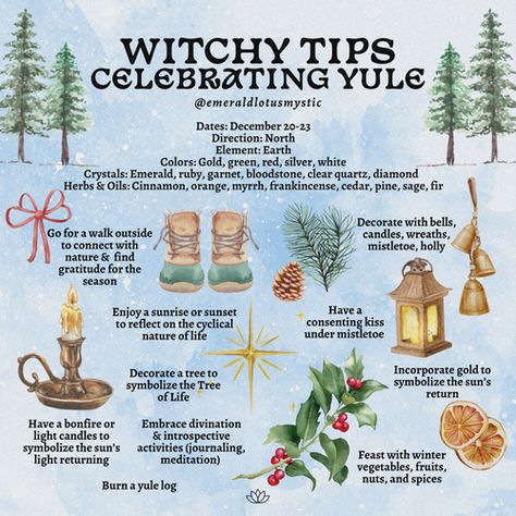 Witch Tips — Emerald Lotus Yule Meaning Winter Solstice, Yule 12 Days, Winter Solstice Pagan, Yule Information, Pagan Holiday Traditions, Yule For Beginners, Yule Tide Traditions, Yule Aesthetic Decor, Yule Ritual Winter Solstice