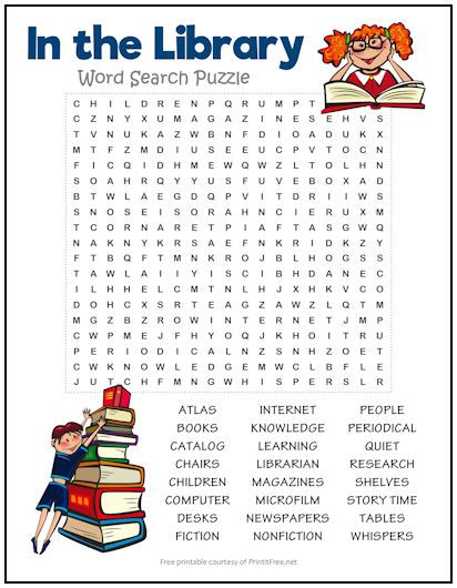 In the Library Word Search Puzzle | Print it Free Library Competition, Word Puzzles Printable, Ivan Cruz, Word Puzzles For Kids, Book Club For Kids, Library Orientation, School Library Decor, Library Games, Summer Book Club