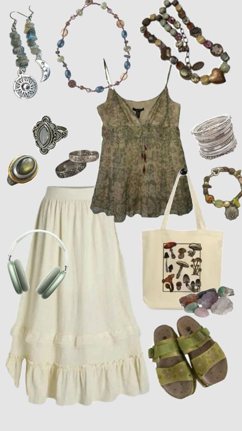 #vintage #outfitinspo #hippie #boho #outfit #cottagecore #fairycore Hippie Summer Outfits, Boho Aesthetic Outfit, Cottagecore Outfit Ideas, Cottagecore Outfit, Cottagecore Outfits, Boho Outfit, Earthy Outfits, Estilo Hippie, Hippie Style Clothing