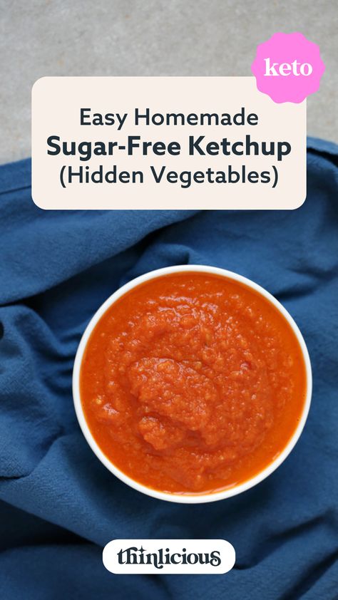 Homemade ketchup with hidden vegetables is the basic recipe to which you can add your favourite spices and vinegars. I like to add a little chilli. Keto Ketchup Recipe, Sugar Free Ketchup Recipe, How To Make Ketchup, Make Ketchup, Keto Ketchup, Sugar Free Ketchup, Ketchup Recipe, Hidden Vegetables, Homemade Ketchup