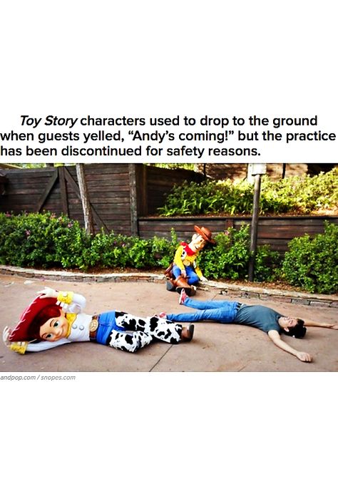 just so you know :) Disneyland // Toy Story Characters don't fall to the ground if you yell, Andy's coming anymore. Disneyland Secrets, Disney Parque, Disney Secrets, Disney World Characters, Toy Story Characters, Disney Fun Facts, The Jungle Book, Rudyard Kipling, Disney Facts