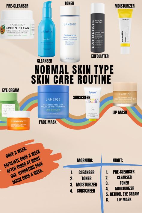 for those with a normal skin type wanting beautiful, radiant, and glowy skin. #normalskin #skincare #selfcare #glowyskin #skincareroutine Skincare Routine For Normal Skin Type, Skincare Routine For Normal Skin, Skincare For Normal Skin, Skincare Selfcare, Normal Skin Type, Glowy Skin, Skin Routine, Normal Skin, Beauty Skin Care Routine