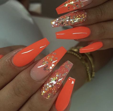 Orange Acrylic Nails, Art Nail Designs, Orange Nail Designs, Art Nail Art, Fancy Nails Designs, Stylish Nails Designs, Best Nail Art Designs, New Nail Art, Nail Designs Glitter