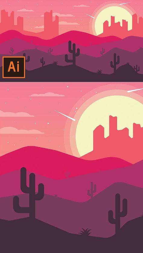 25. How to Draw Desert Landscape Flat Design In Illustrator Tutorial Logos Photography, Illustration Design Graphique, Digital Art Software, Adobe Illustrator Tutorial, Arte Doodle, Adobe Illustrator Design, Illustration Tutorial, Illustrator Inspiration, Adobe Illustrator Graphic Design