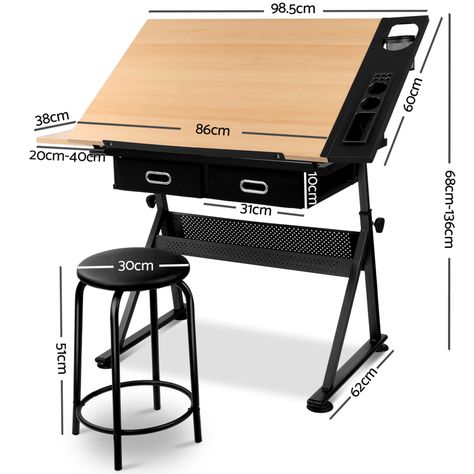 DwellHome Tilt Drafting Table & Stool Set & Reviews | Temple & Webster Drawing Essentials, Tilt Table, Drawing Desk, Padded Stool, Steel Desk, Drafting Table, Leather Stool, An Apron, Metal Shelf