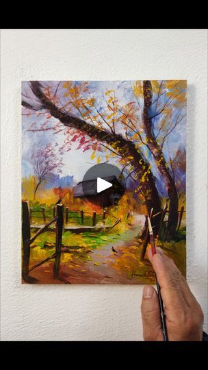 100K views · 3.3K reactions | "Blissful Countryside Autumn" landscape painting 🏠🌳🌿🍁🍂⛅/Acrylic on paper 🖌️ #easy #beautiful #landscape #painting #acrylicpainting #acrylic #art #paper #countryside #house #autumn #trees #road #cloudy #peaceful #chill | Hamlet Shougrakpam Art | Hamlet Shougrakpam Art · Original audio Autumn Landscape Painting, 100k Views, Sunrise Landscape, Beautiful Roads, Countryside House, Acrylic On Paper, Autumn Landscape, Autumn Trees, Acrylic Art